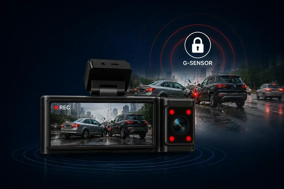 Nextro dashcam with G-Sensor recording a car accident on a wet road