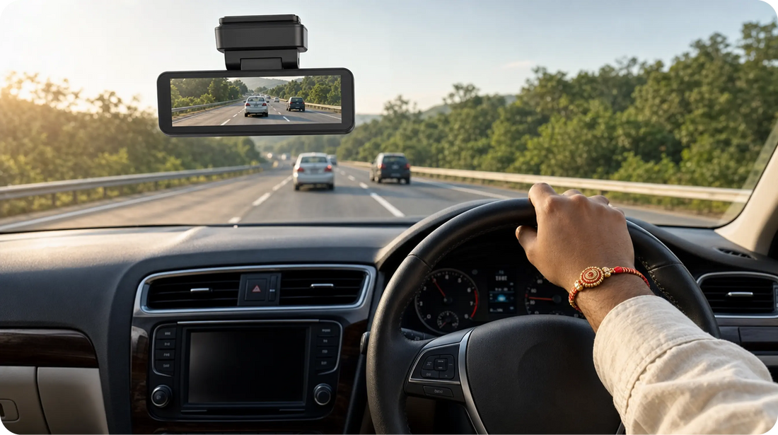 Nextro car dashcam recording highway traffic from a driver's point of view with a clear front road view.