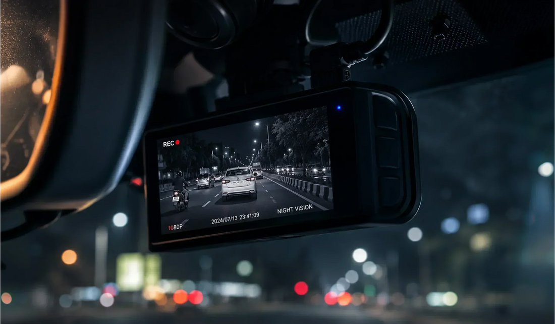 Dash cam night vision recording 1080p footage of Indian road traffic after dark
