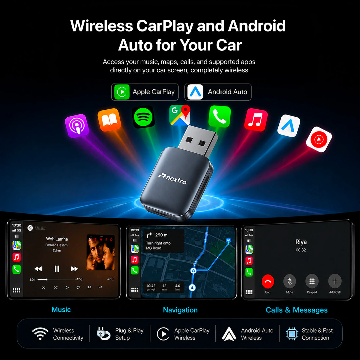 Nextro N50 – 2 in 1 Wireless Adapter for CarPlay & Android Auto