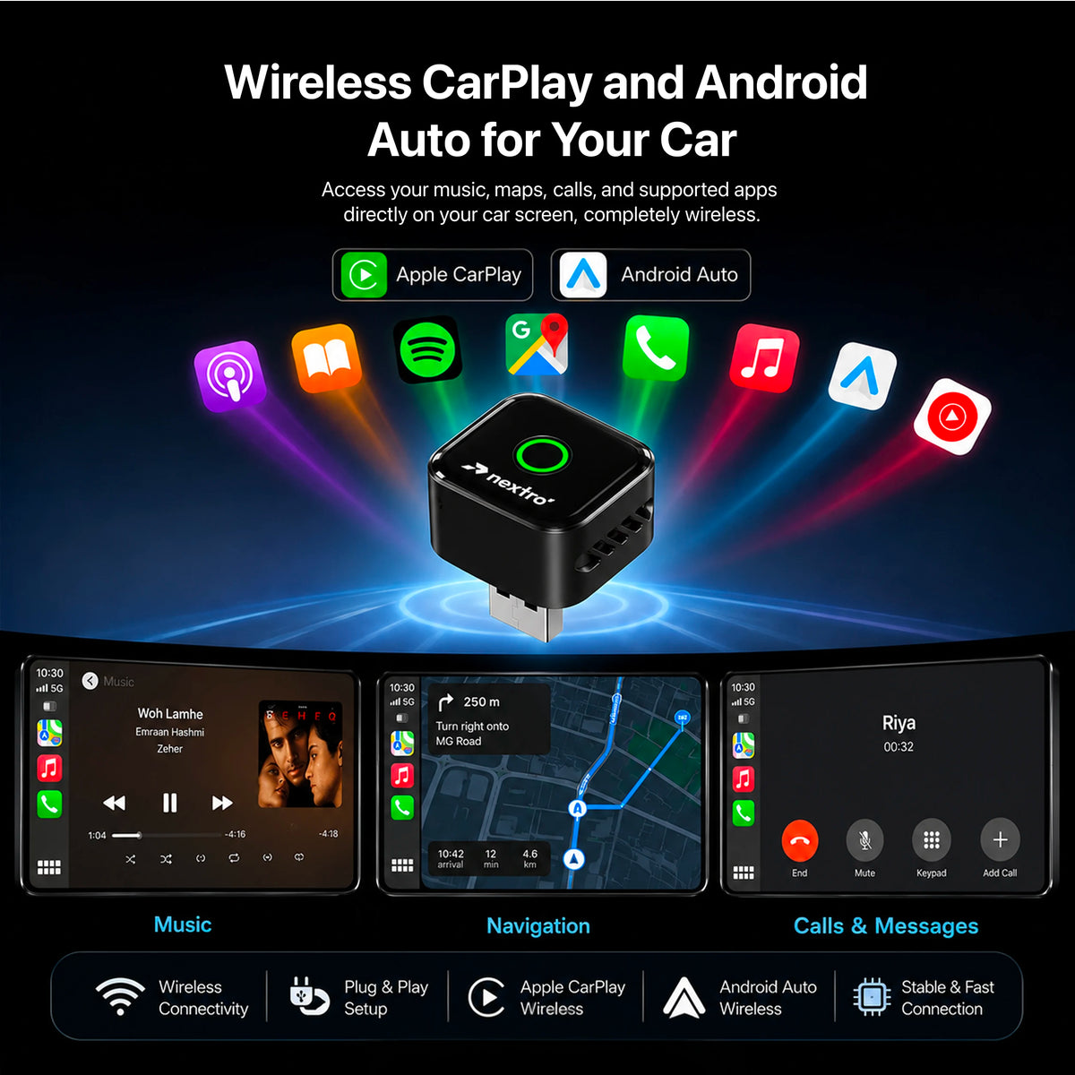 Nextro N70 – 2 in 1 Wireless Adapter for CarPlay & Android Auto
